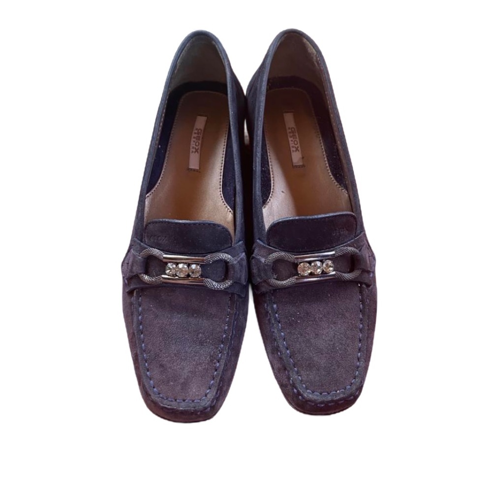 Geox Navy Suede Loafers with Crystal Stud Size 6.5